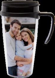 Travel Mug Holds one tapered insert: 10-3/4" x 6-1/4" Easy twist to open Blank insert