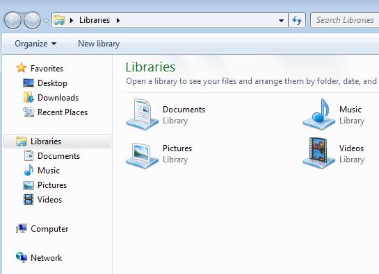 Network Locations. Libraries You can t store files or folders in a Library but you can include files and folders from different locations in a Library so that you can easily see them in one place.