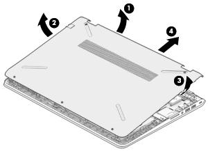 5. Start prying along the bottom edge of the computer (1), then along the left (2) and right (3) sides, and then remove the bottom cover