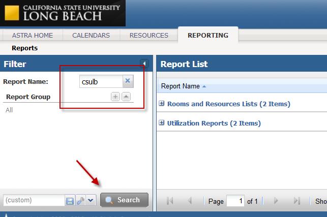 The list of available reports is displayed. The reports are grouped by type, i.e. Rooms and Resources Lists or Utilization Reports.