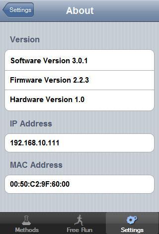 About Screen Software Version Firmware Version Hardware Version IP Address MAC Address Web Application Updated by the ipod app or from a.