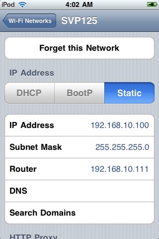 Confirm IP Address Settings These are the settings needed to connect to the DART-SVP using the provided D-Link access point.