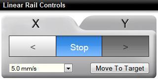 Linear Rail Controls Tabs Click X or Y to select the respective rail. X is currently selected. Left Arrow (white) Clicking this button will move the rail to the left.
