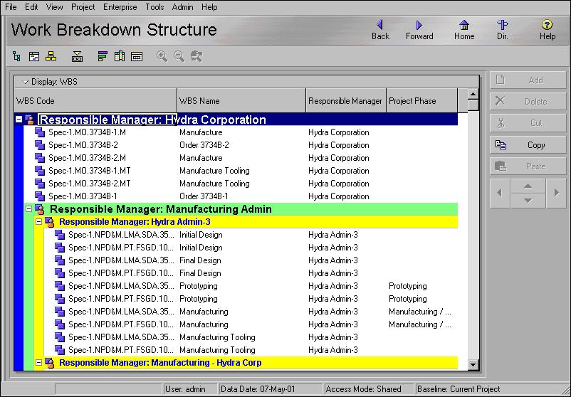 Reviewing Work Breakdown Structures 129 Click the Display Options bar, then choose Columns,