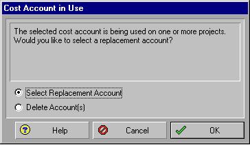 Working with Cost Accounts and Project Expenses 231 Delete a cost account Choose Enterprise, Cost Accounts. Select the cost account you want to delete, then click Del./Merge.