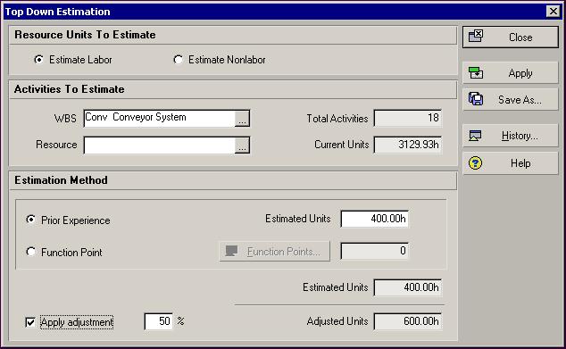 Performing Top-down Estimation 243 The Total Activities field reflects the number of activities included under the specified WBS element. To estimate the entire project, select the root WBS element.