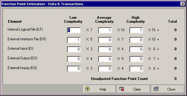 If you choose to calculate the UFP, in the applicable boxes type the number of low, average, and high complexity files and