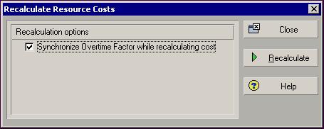Updating, Scheduling, and Leveling 287 Calculating Assignment Costs Using Time-Varying Resource Rates When changes are made to resource cost information, you are prompted to recalculate costs, so