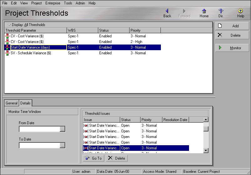 308 Part 4: Updating and Managing the Schedule View threshold issues You can quickly view the issues generated by a particular threshold.