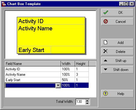 498 Part 5: Customizing Projects Click to add a new row to the activity box. Use the Width and Height fields to customize the size of the new data item s cell.