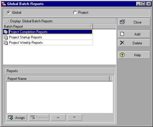 412 Part 5: Customizing Projects Setting Up Batch Reports Batch groups allow you to run a series of reports at one time. A report can have only one batch group assignment.