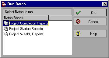 Add reports to a batch report group Choose Tools, Reports, Batch Reports. Select the batch report group, then click Assign.