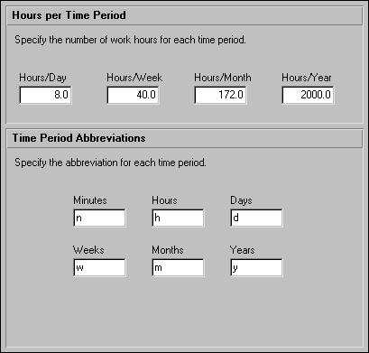 Defining Administrative Preferences and Categories 35 Time Periods Use the Time Periods tab to define the default number of hours in a workday, workweek, workmonth, and workyear.