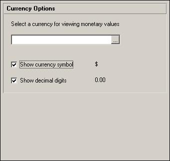 52 Part 1: Overview and Configuration Setting View Currency and Symbols Choose Edit, User Preferences, then click the Currency tab to specify the currency used to view cost data, and whether to show