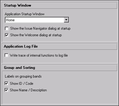 Setting User Preferences 55 Setting Startup Options, Creating a Log of Tasks, and Setting Group and Sort Options Choose Edit, User Preferences, then click the Application tab to establish the default