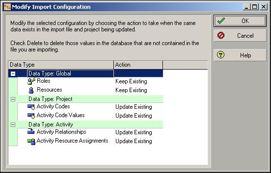 Setting Up the Enterprise Project Structure 79 The Modify Import Configuration dialog box lists the data types for which you can set options.