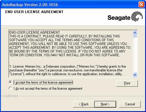 The AutoBackup End User License Agreement window opens: Figure 13: AutoBackup End User License Agreement.