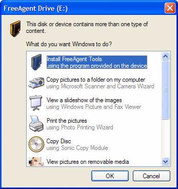 Figure 6: Windows XP AutoStart Window Note: Drive letters are assigned by