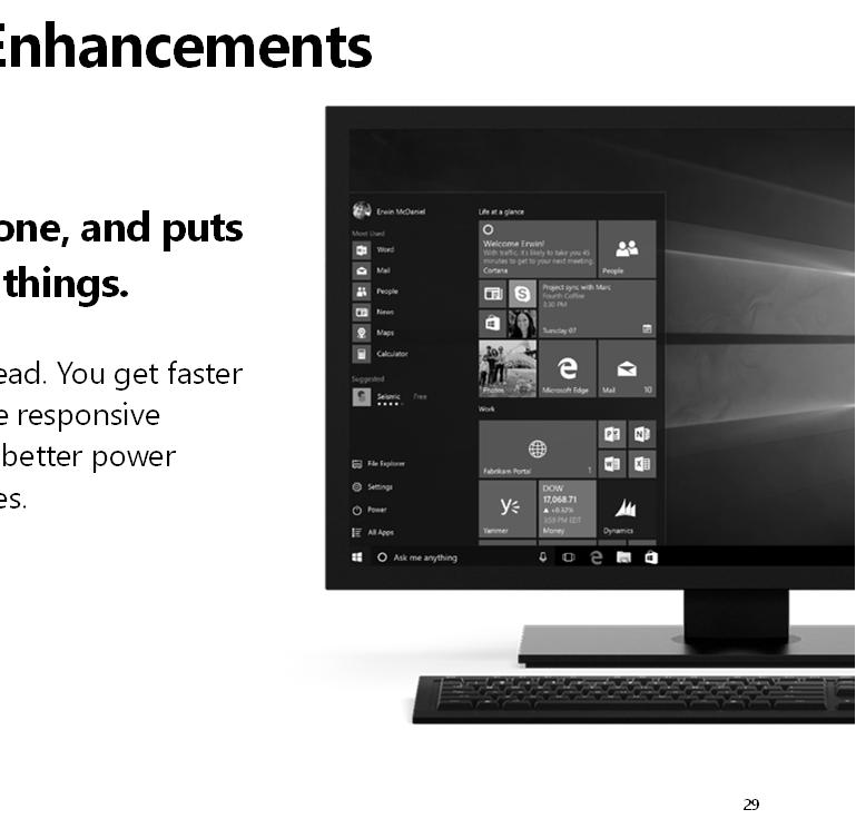 Window 10 Performance Enhancements Windows 10 Pro helps you get more done, and puts your business in a position to do great things.