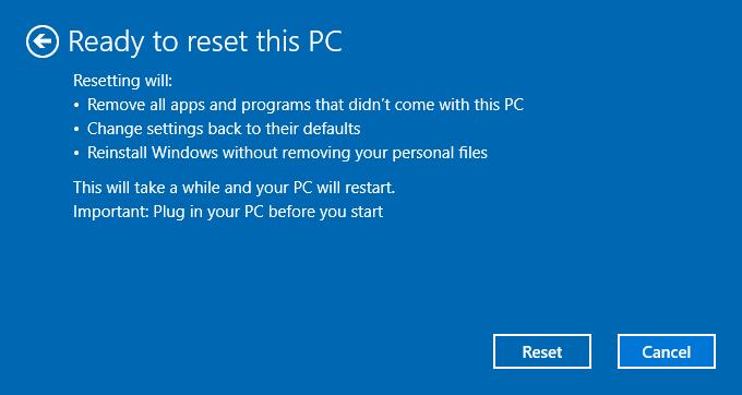 24 - Recovery 4. Resetting the PC will reinstall Windows, change settings back to their factory defaults and remove all preinstalled apps and programs without removing your personal files.