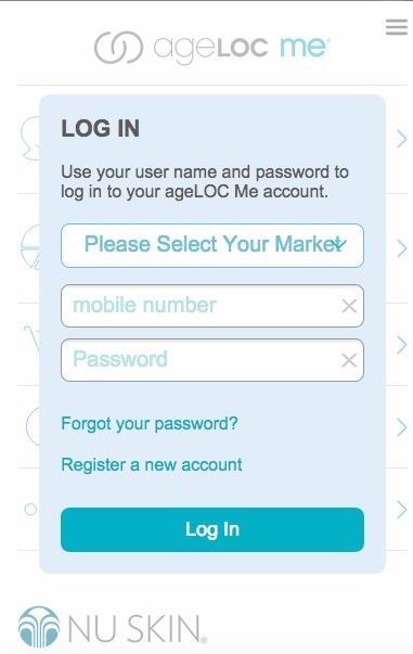 User Login Login:Must log in before using the ageloc Me APP If registered,input your mobile phone number and password to
