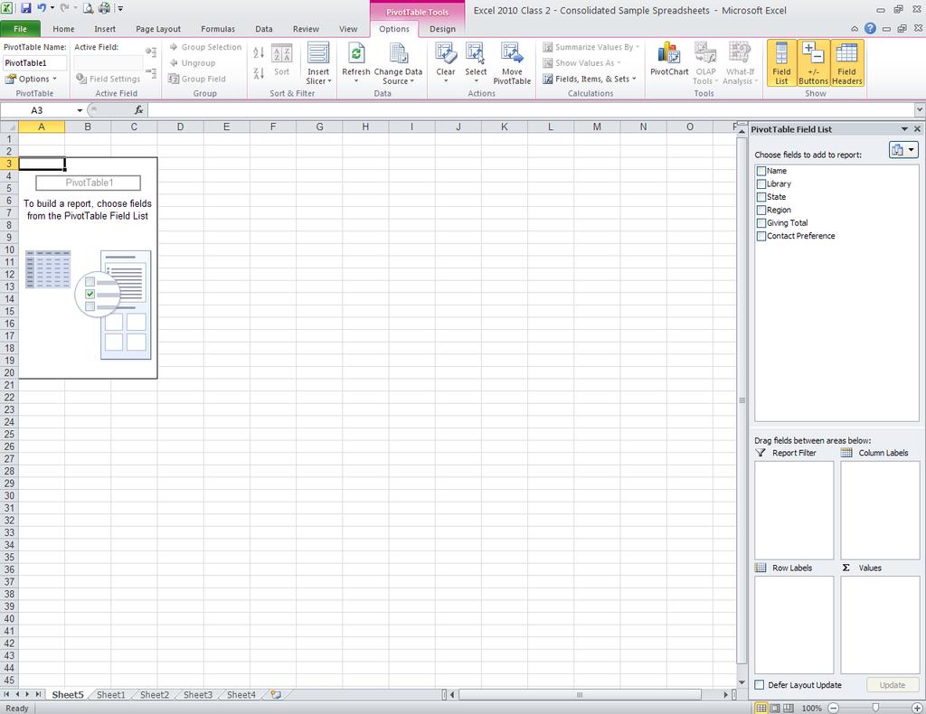 You re newly created Pivot Table should look something like this, with a list of fields taken from the original table.