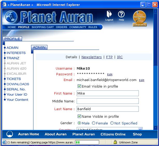 com and select Planet Auran from the row of icons at the top of the page.