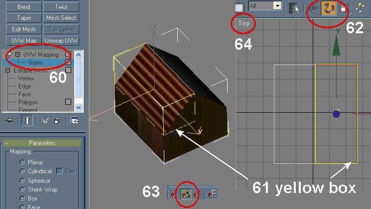 I will place it on the other sloping roof face and map it. Again, 54. Select the building. 55. Select the Modify menu if not already open. 56.