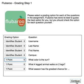 Go to the Add ons menu and click Flubaroo>>Grade assignment. F. By default, it grades every question as 1 point, but you can change the number of points. G.