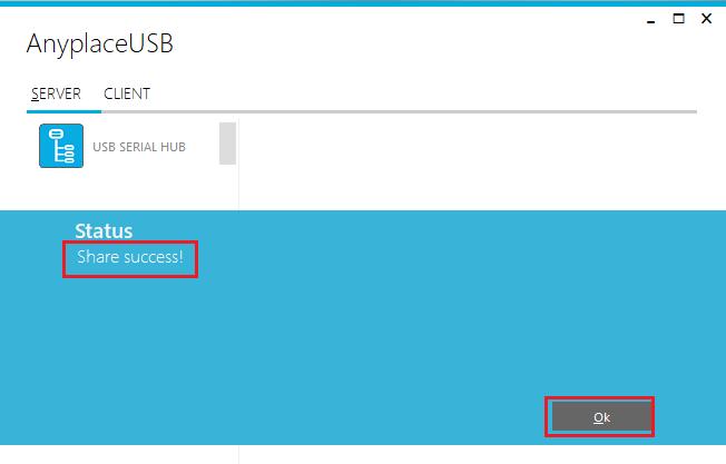 Share the USB Serial Device Automatically You can share the USB serial device automatically; under Share Device control panel to click Share button, and the AnyplaceUSB software program will set the