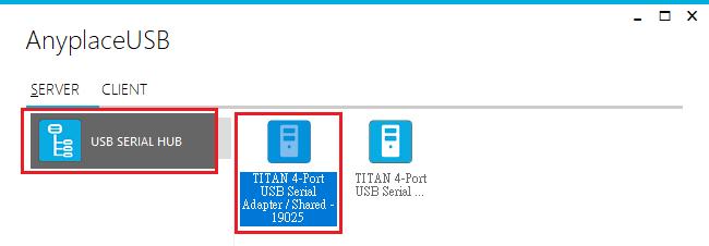 inaccessible for local usage once it is shared. Click on the USB SERIAL HUB again to display all the USB Serial Adapters, i.e. TITAN 4-Port USB Serial Adapter or FT231X USB UART USB device.