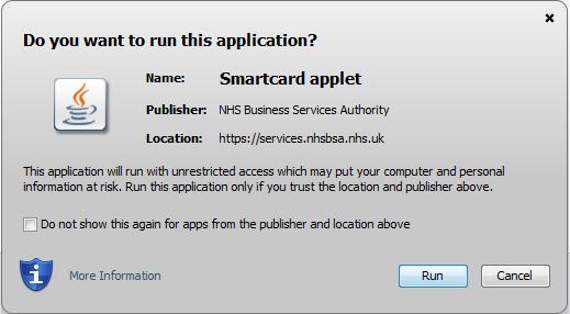 In this instance, click Run I ve have everything the NHSBSA has mentioned to use my smartcard but it still isn t working, what should I do?
