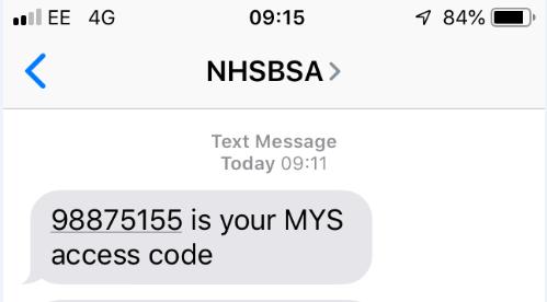 You will then receive a text from NHSBSA with your authentication code.
