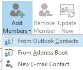 2. Enter the name Outlook 2016 Course 3. Click Add Members > From Outlook Contacts 4. Select contacts as appropriate 5.