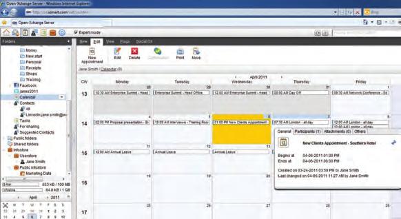 In addition to mail, all aspects of your shared information can be managed from the web interface, including calendars, tasks, documents and contacts.