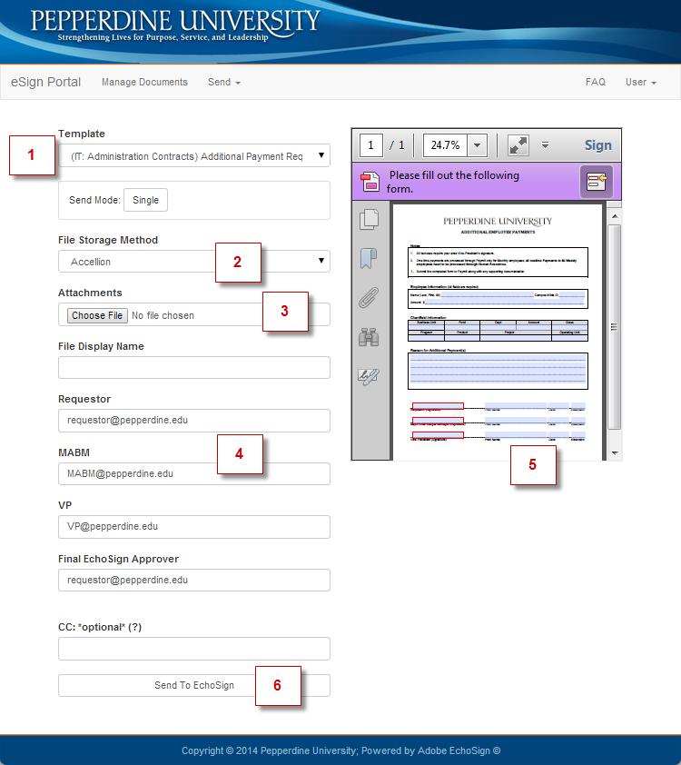 5.2 Internal Templates Internal Templates are used for documents whose work process is internal. From the home screen, click the Send Template button and... 1. Select which template you want to use.