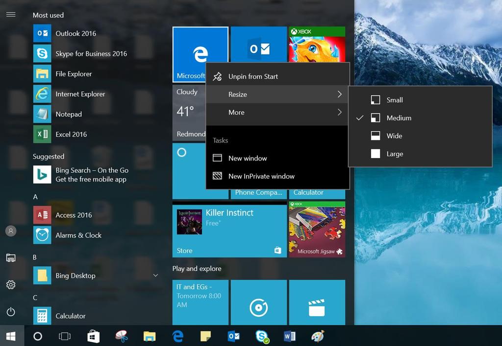 Page 5 Exploring Windows 10 Tiles in the Start menu are divided by category. To rename a category divider, select it and enter the new name for that category.