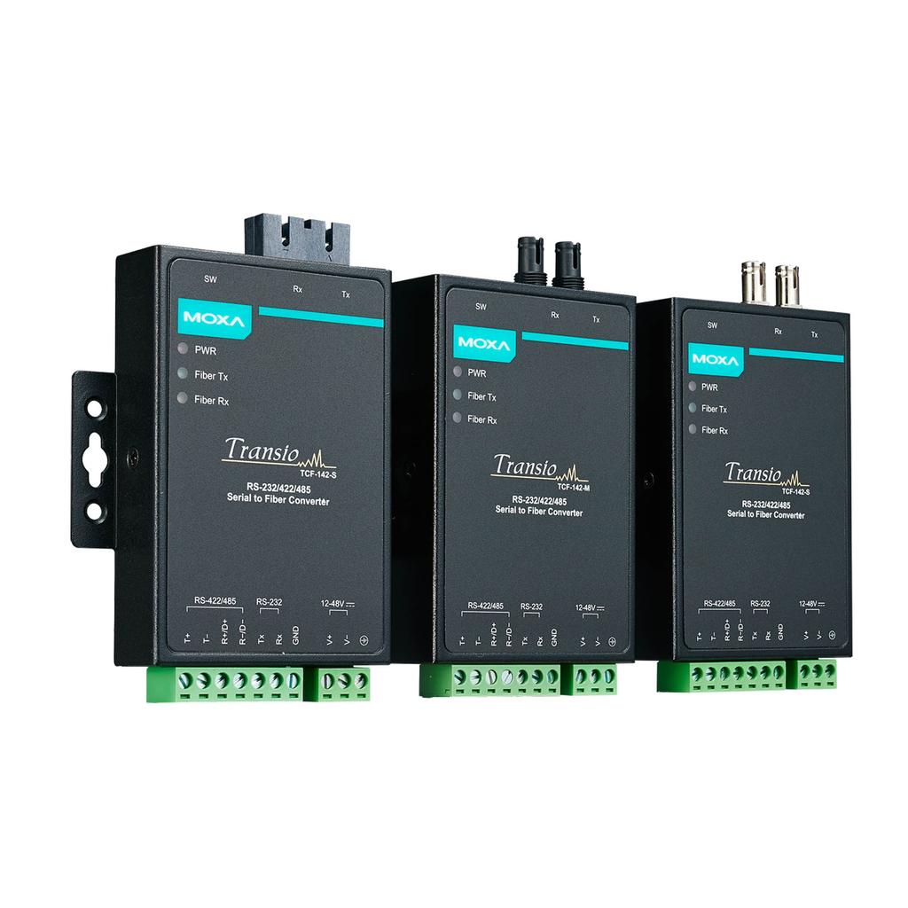 TCF-142 Series RS-232/422/485 to fiber converters Features and Benefits Ring and point-to-point transmission Extends RS-232/422/485 transmission up to 40 km with single-mode (TCF- 142-S) or 5 km with