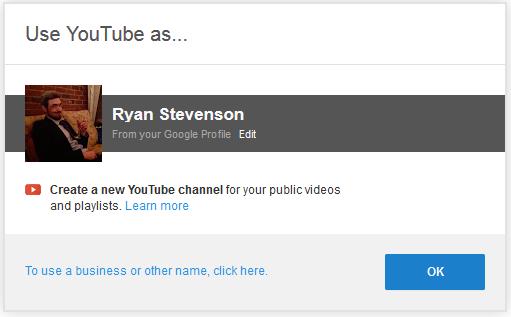This allows me to name my YouTube channel, which I will call Down