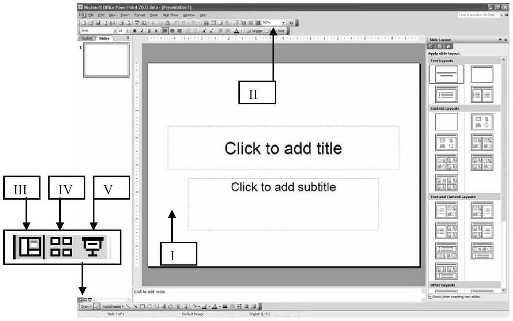 60) Match the PowerPoint elements to their functions: 60) A. displays the presentation either smaller or larger B.