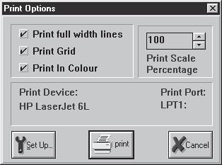 The [Setup] button accesses the "Print Setup" window. Click the [Print] button to begin printing. Shortcut keys [Ctrl + P].