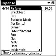 Creating Expense Items The Expense application allows you to record the date, expense type, and the amount you spend.