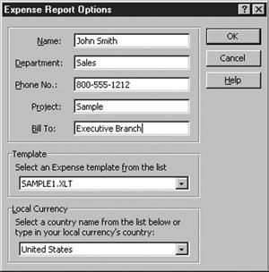 Viewing Expense Data using Excel 1. Display your expense data in a Microsoft Excel spreadsheet as described in the previous procedure. 2. Click Options. 3.