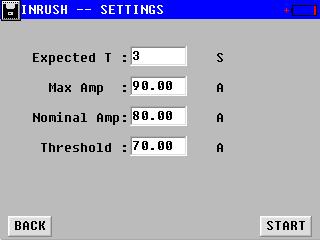 Expected T indicates the expected time for testing inrush. Max Amp indicates the maximal current that expected inrush may reach.
