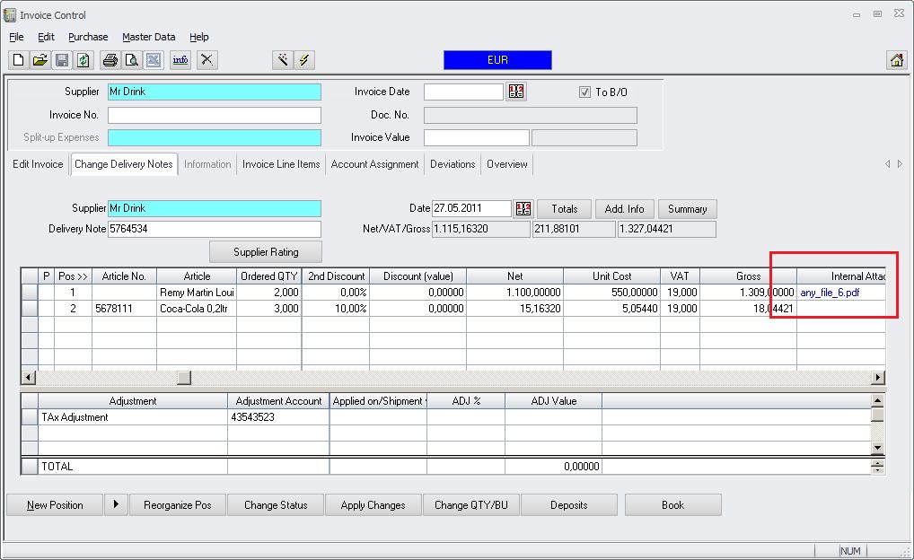 Invoice Control: During Invoice Control the user can view the documents per position via click