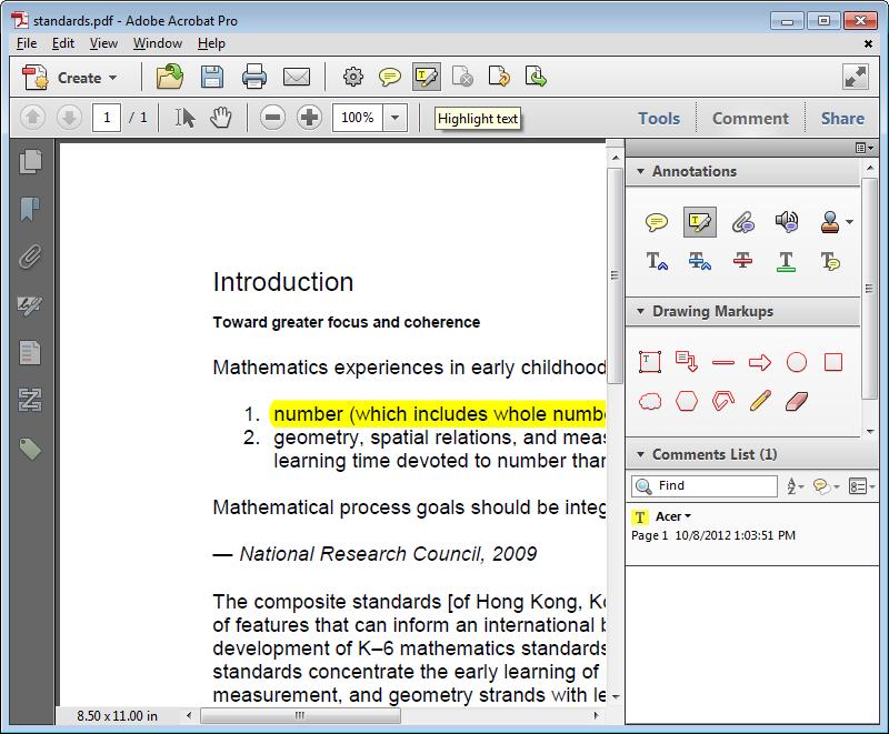 Comment and Markup Tools You can highlight sections of the PDF