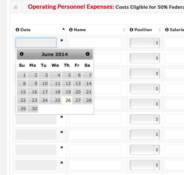 Step 5c: Operating Personnel Expenses Worksheet To begin entering data, click the first empty
