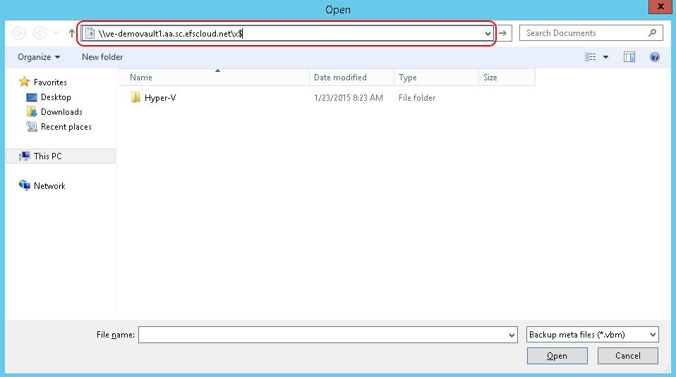 4. Enter the path to the X volume on your efolder Veeam Cloud Target in the address bar using the