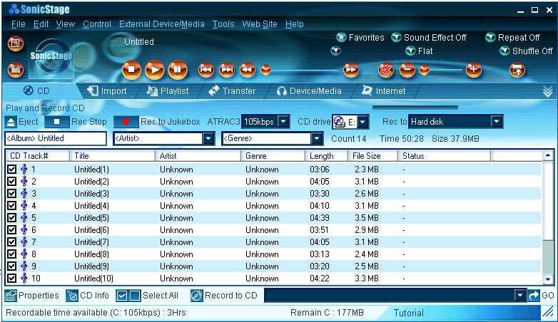 Playig audio files (Audio Player) 21 1. Rec Stop butto 2. CD tab 3. Rec to Jukebox butto 4. Bit Rate drop-dow list 3 Select the recordig bit rate.