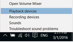 After turning on HT3189 and connecting cables as above, you should be able to hear sound from your headphones; If not: Set as default "Playback device" on PC/laptop - Right-click the speaker icon in